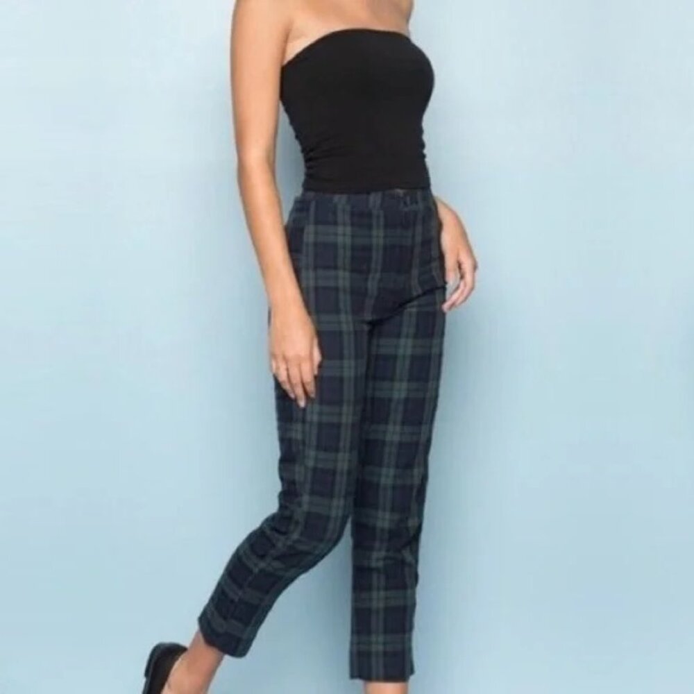 Women's John Galt High-Waist Cropped Slim Fit Plaid Pants - Size Small